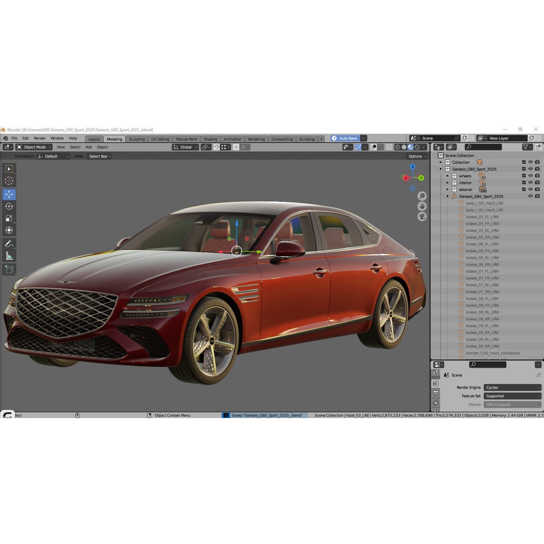 Genesis G80 Sport 2025 3D Model – Detailed Luxury Sedan, FBX, OBJ, Blender - View 32