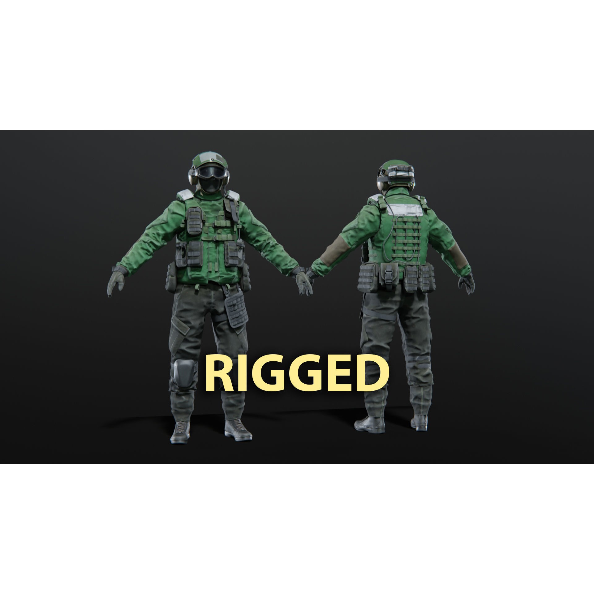 Soldier Flight Deck Crew - Rigged Game-Ready 3D Model - View 3