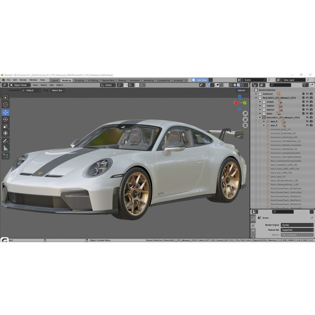 Porsche 911 GT3 Weissach 2025 3D Model – High Poly Game Asset, FBX/OBJ/Blender - View 43