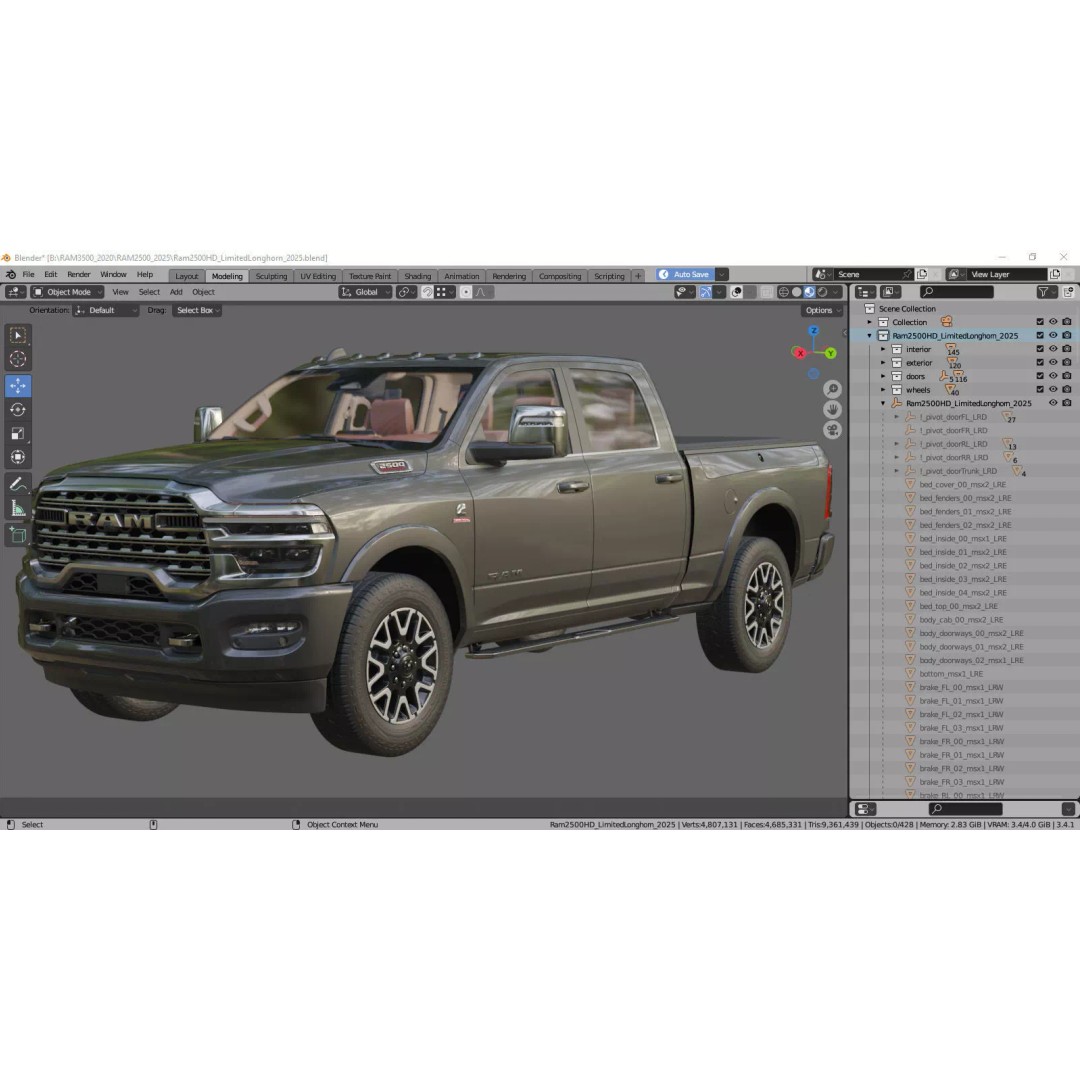 Ram 2500 HD Limited Longhorn 2025 3D Model – High Poly Realistic Truck, FBX, OBJ, Blender - View 46
