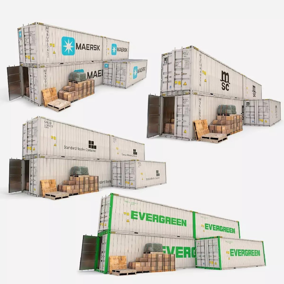 Reefer Containers 3D Model – Standard Shipping Containers, PBR Textures - View 2