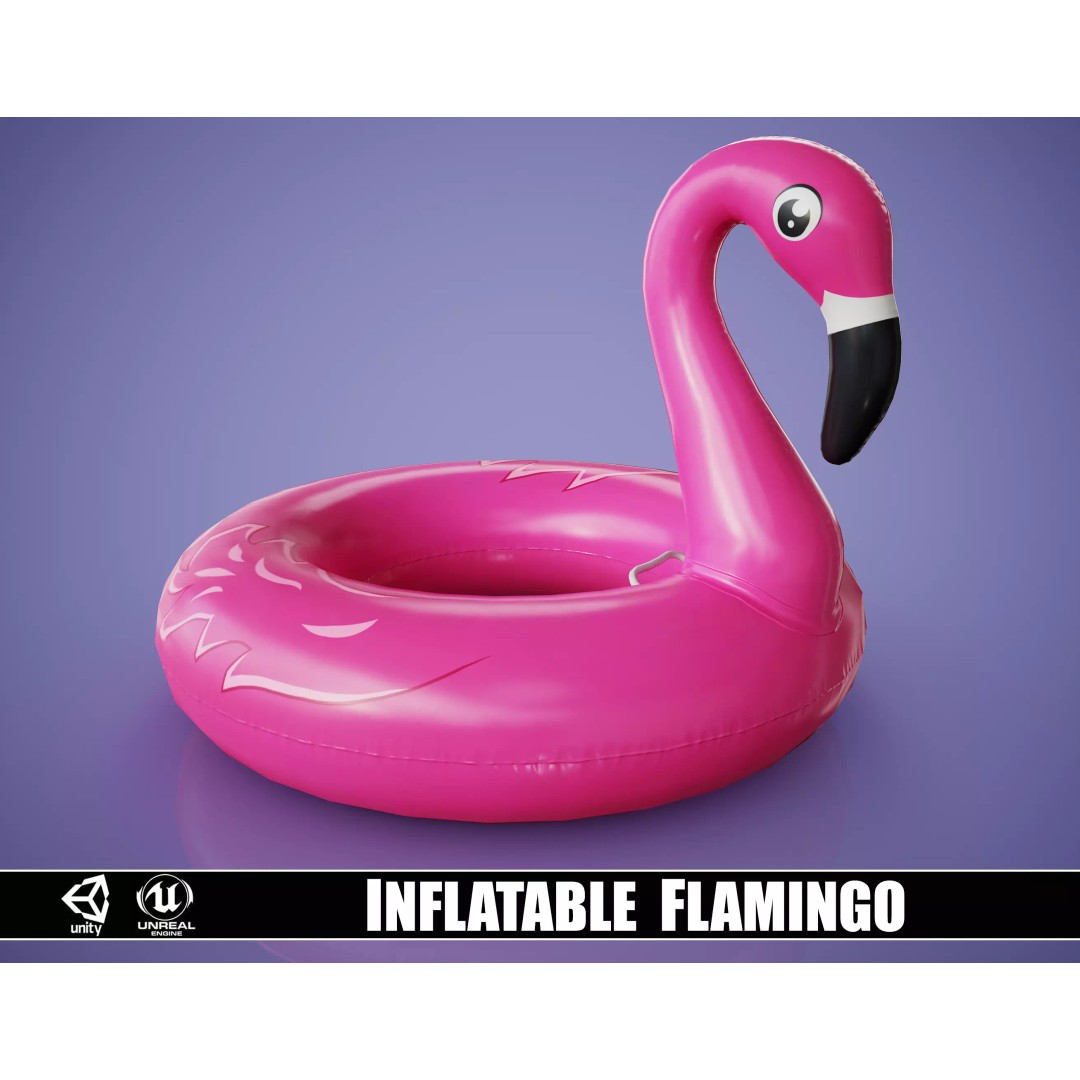 Inflatable Pink Flamingo 3D Model – Low Poly Game Asset, FBX, OBJ - View 2