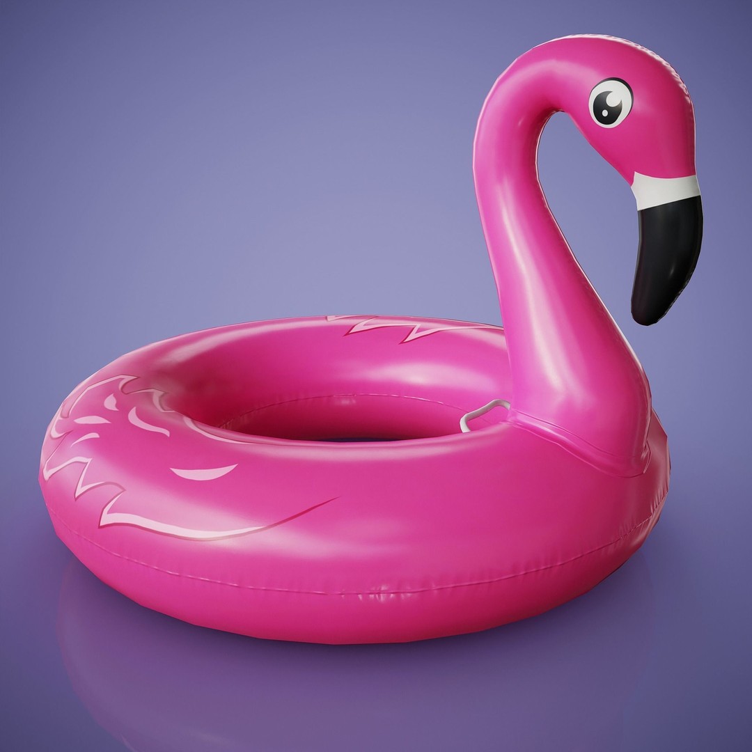 Inflatable Pink Flamingo 3D Model – Low Poly Game Asset, FBX, OBJ - View 3
