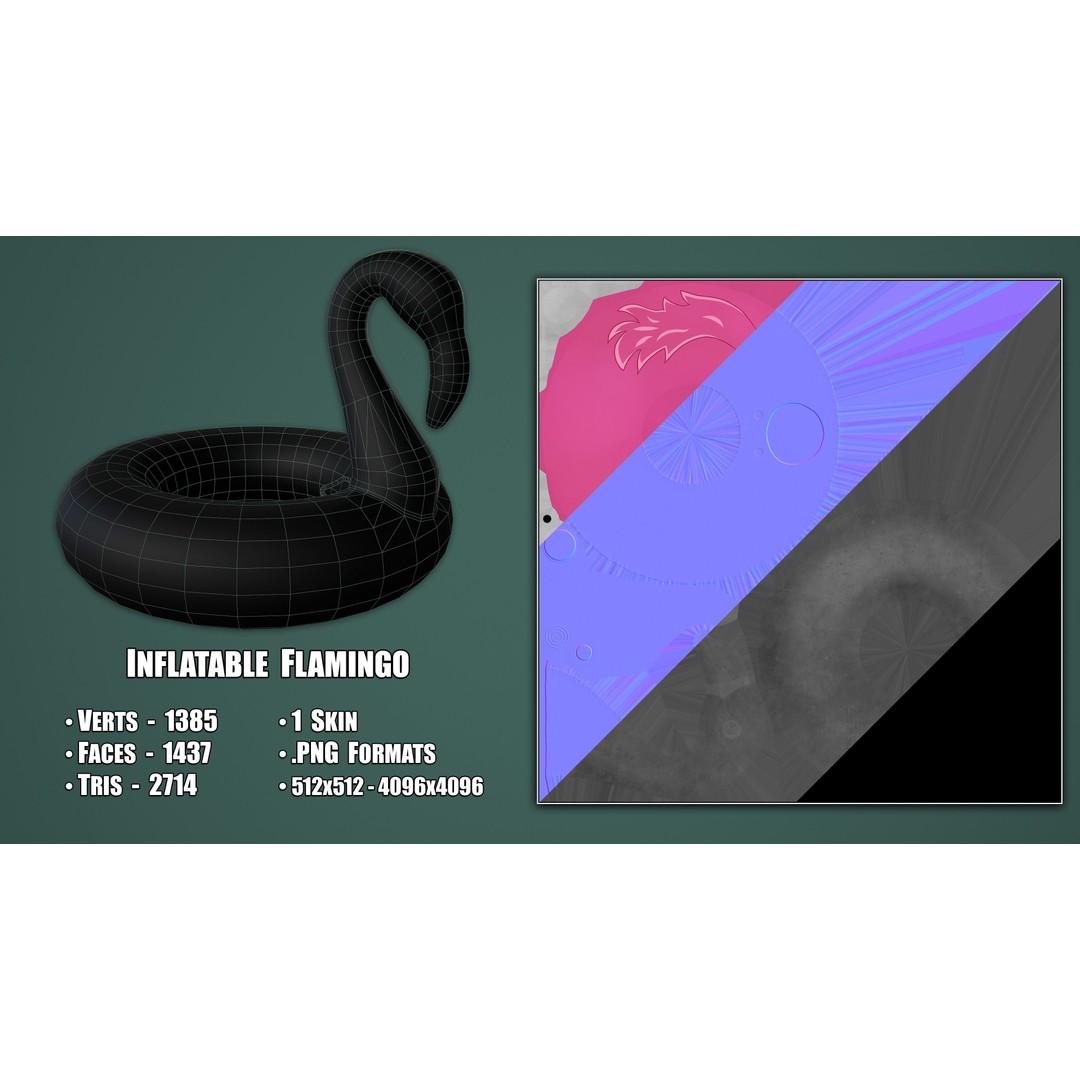Inflatable Pink Flamingo 3D Model – Low Poly Game Asset, FBX, OBJ - View 4