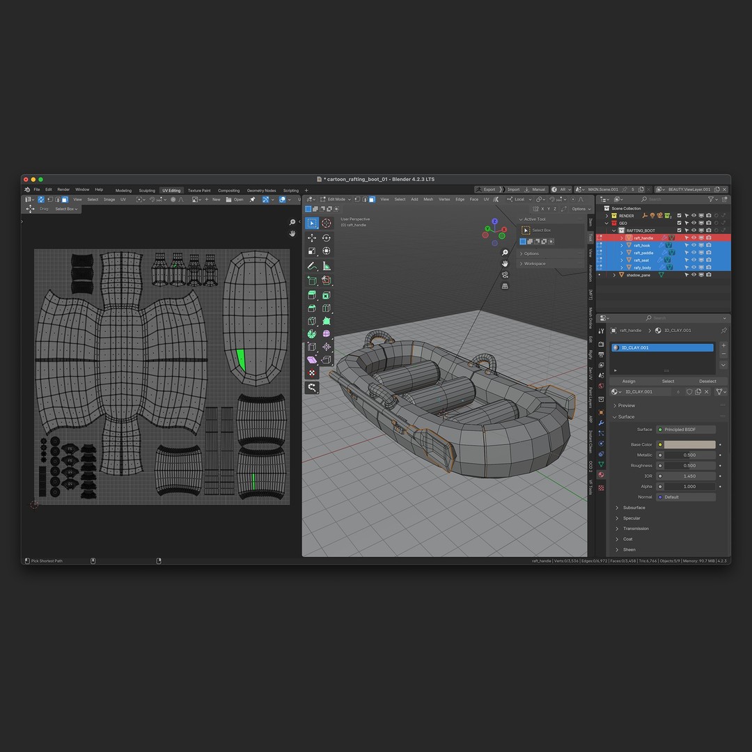 Cartoon Rafting Boot 3D Model – High Detailed Game Asset, FBX, Blender