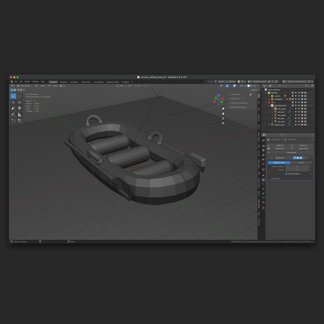 Cartoon Rafting Boot 3D Model – High Detailed Game Asset, FBX, Blender - View 11