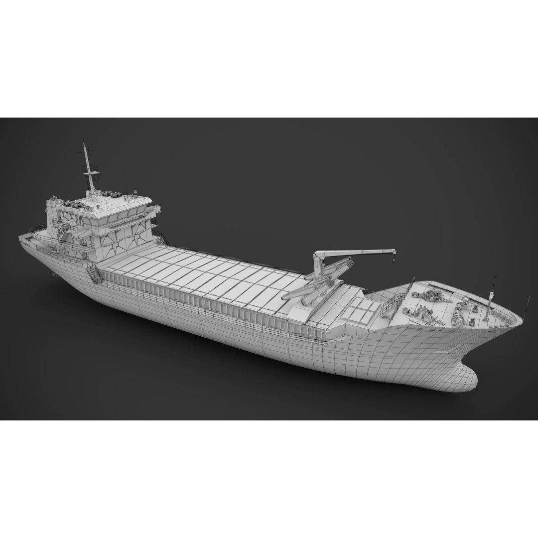 Cargo Vessel 3D Model – Low Poly Industrial Watercraft, FBX
