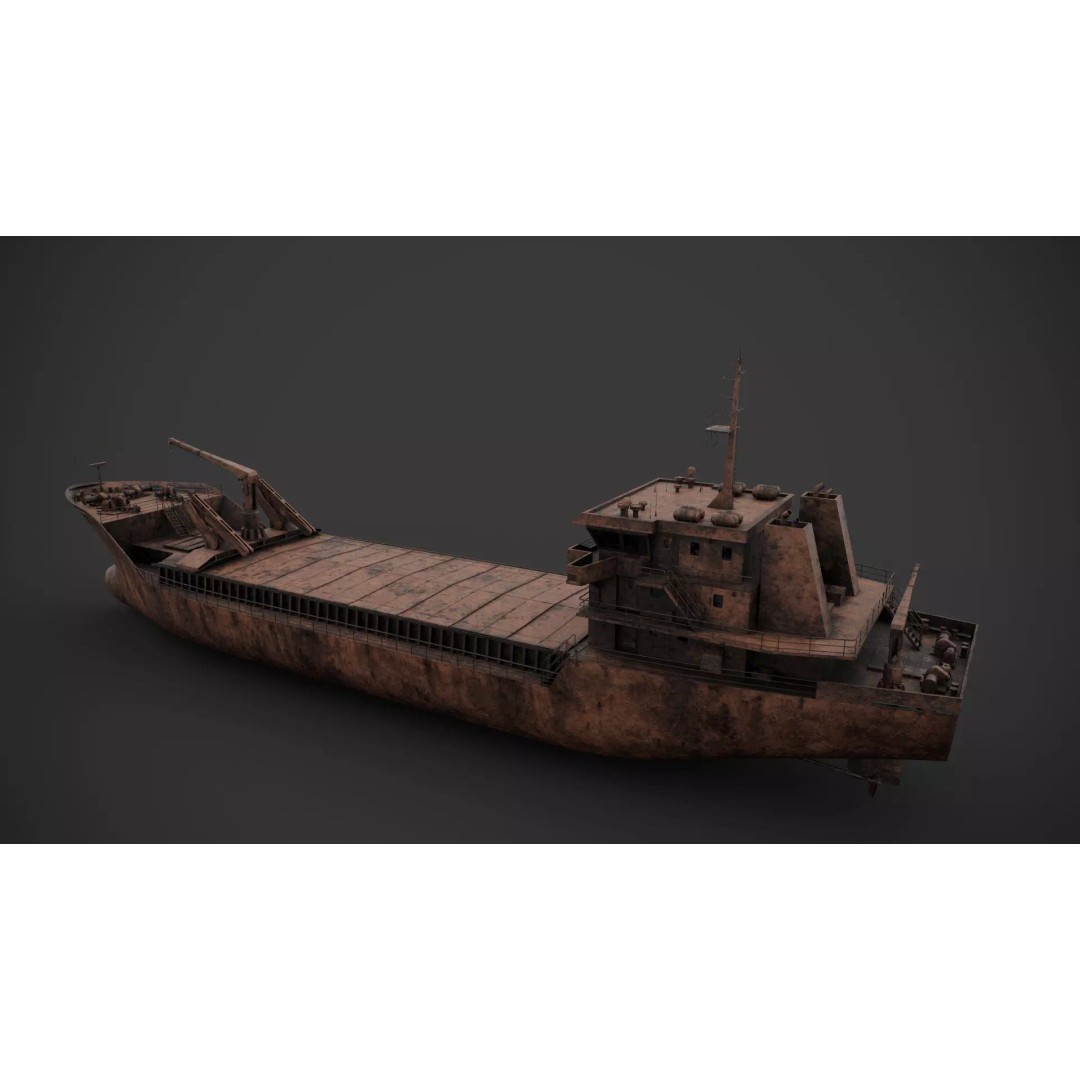 Cargo Vessel 3D Model – Low Poly Industrial Watercraft, FBX - View 10