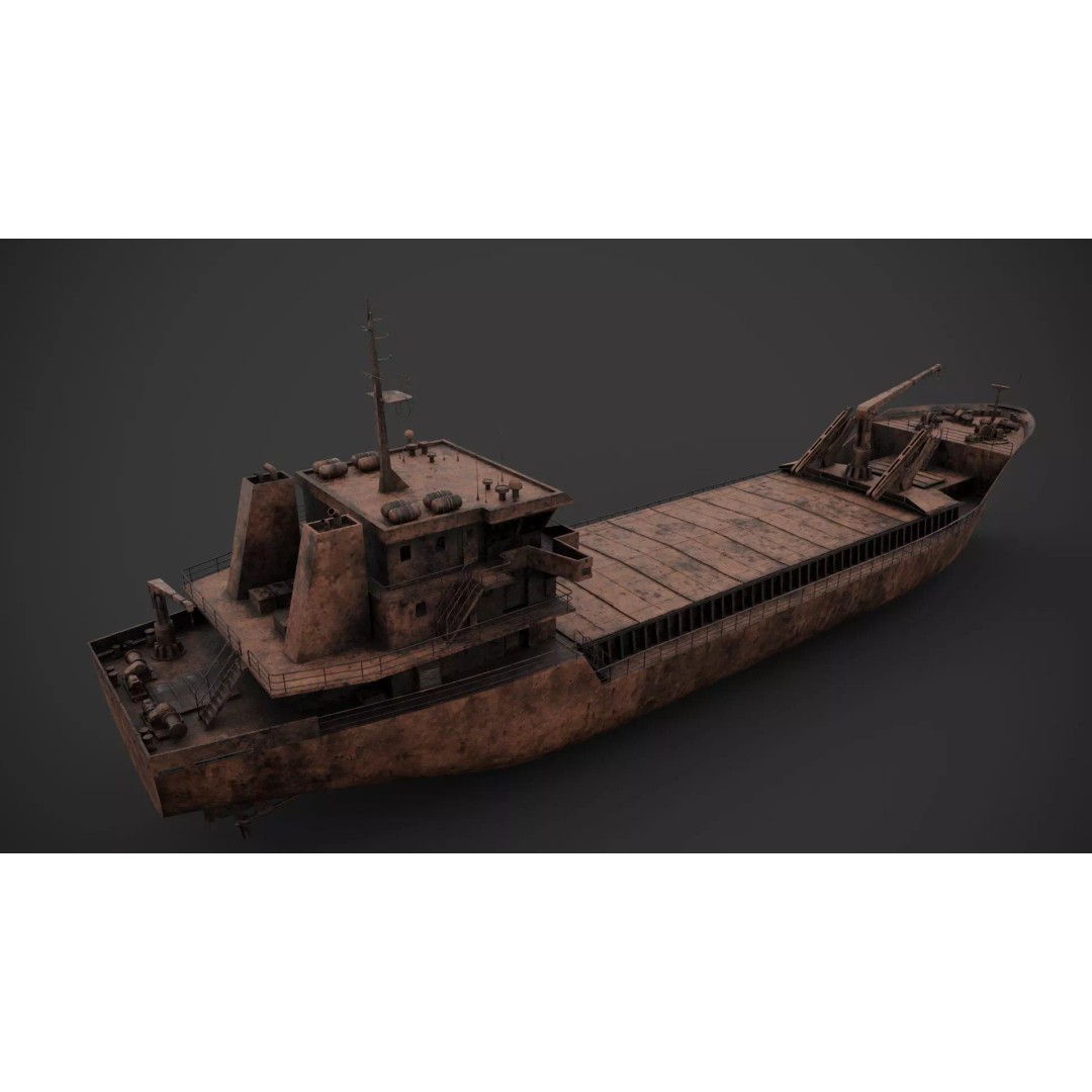 Cargo Vessel 3D Model – Low Poly Industrial Watercraft, FBX - View 11
