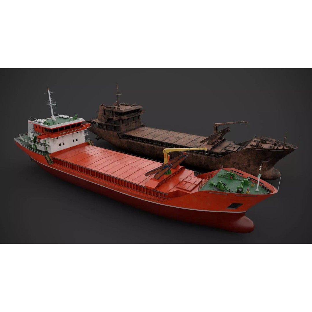 Cargo Vessel 3D Model – Low Poly Industrial Watercraft, FBX - View 2