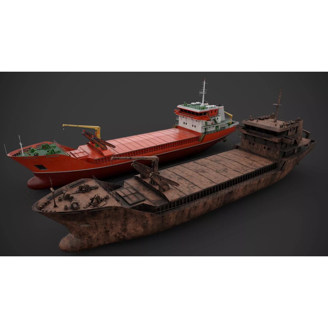 Cargo Vessel 3D Model – Low Poly Industrial Watercraft, FBX - View 3