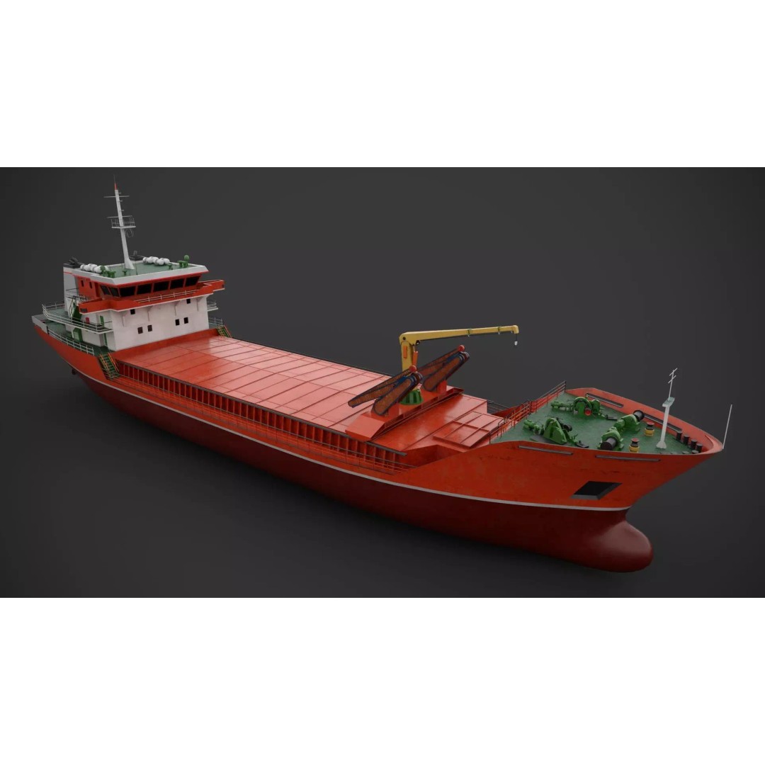 Cargo Vessel 3D Model – Low Poly Industrial Watercraft, FBX - View 4