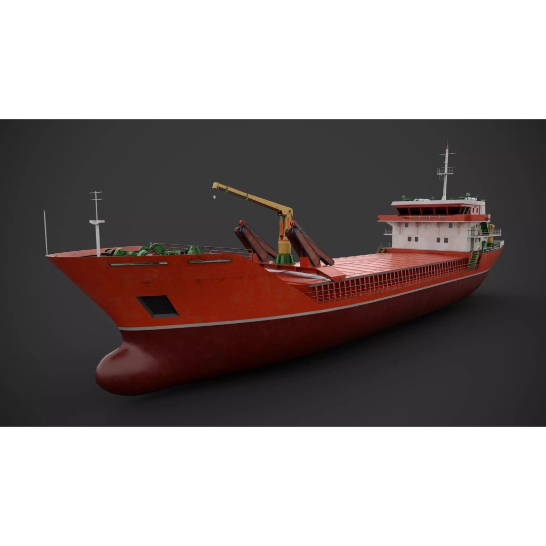 Cargo Vessel 3D Model – Low Poly Industrial Watercraft, FBX - View 5