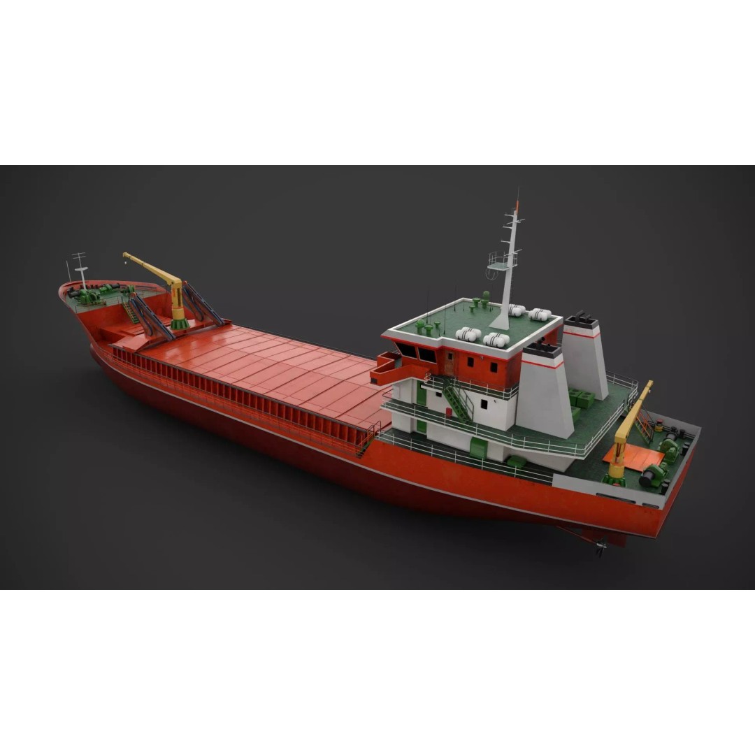 Cargo Vessel 3D Model – Low Poly Industrial Watercraft, FBX - View 6