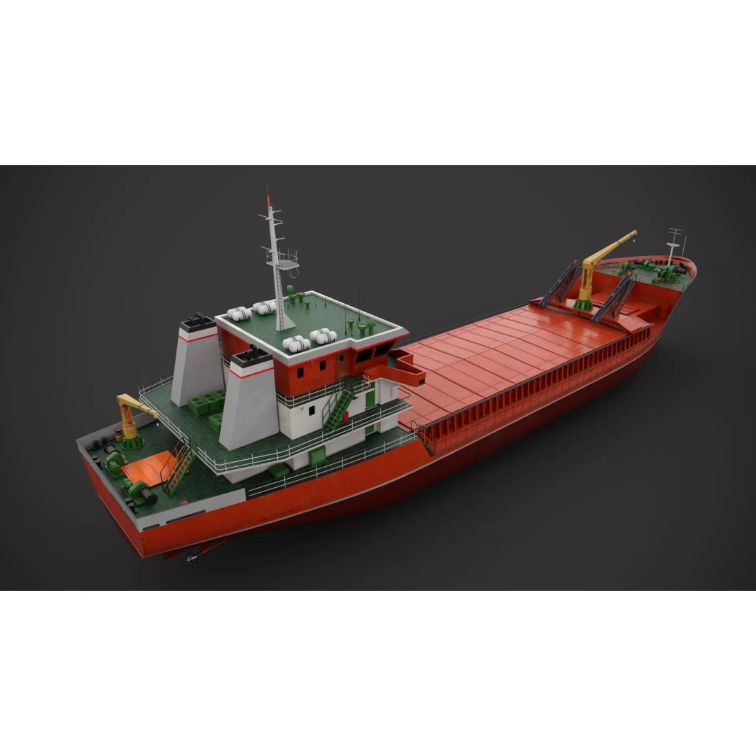 Cargo Vessel 3D Model – Low Poly Industrial Watercraft, FBX - View 7