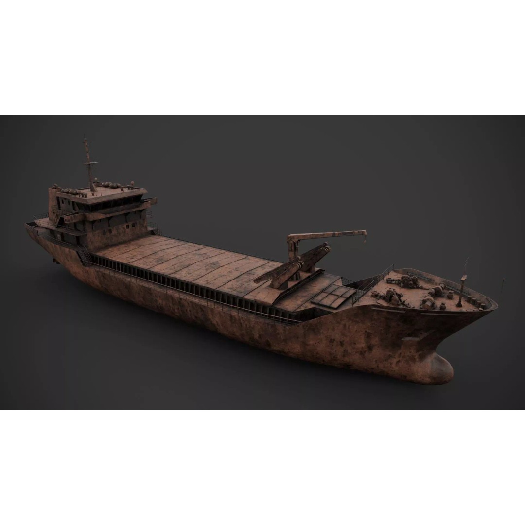 Cargo Vessel 3D Model – Low Poly Industrial Watercraft, FBX - View 8
