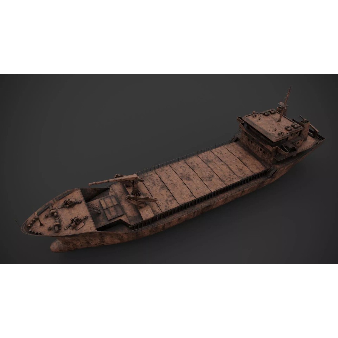 Cargo Vessel 3D Model – Low Poly Industrial Watercraft, FBX - View 9