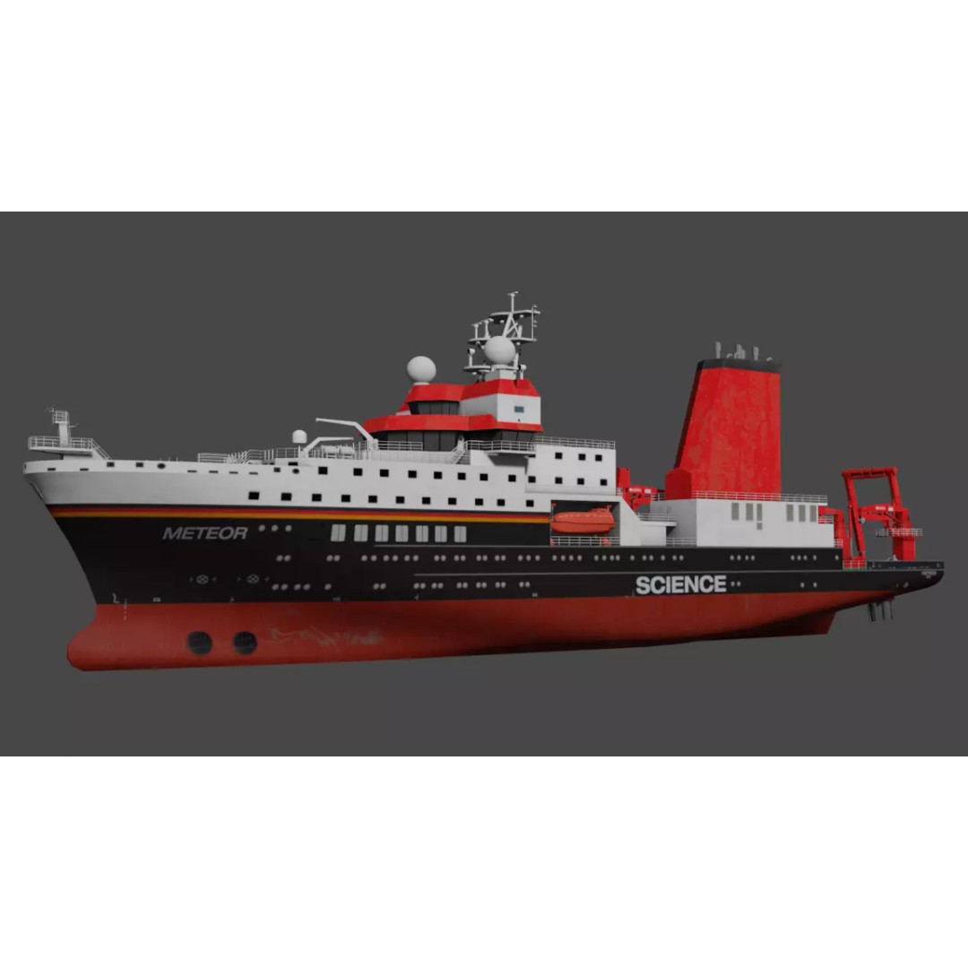 Meteor IV 3D Model – Low Poly Marine Research Vessel, FBX
