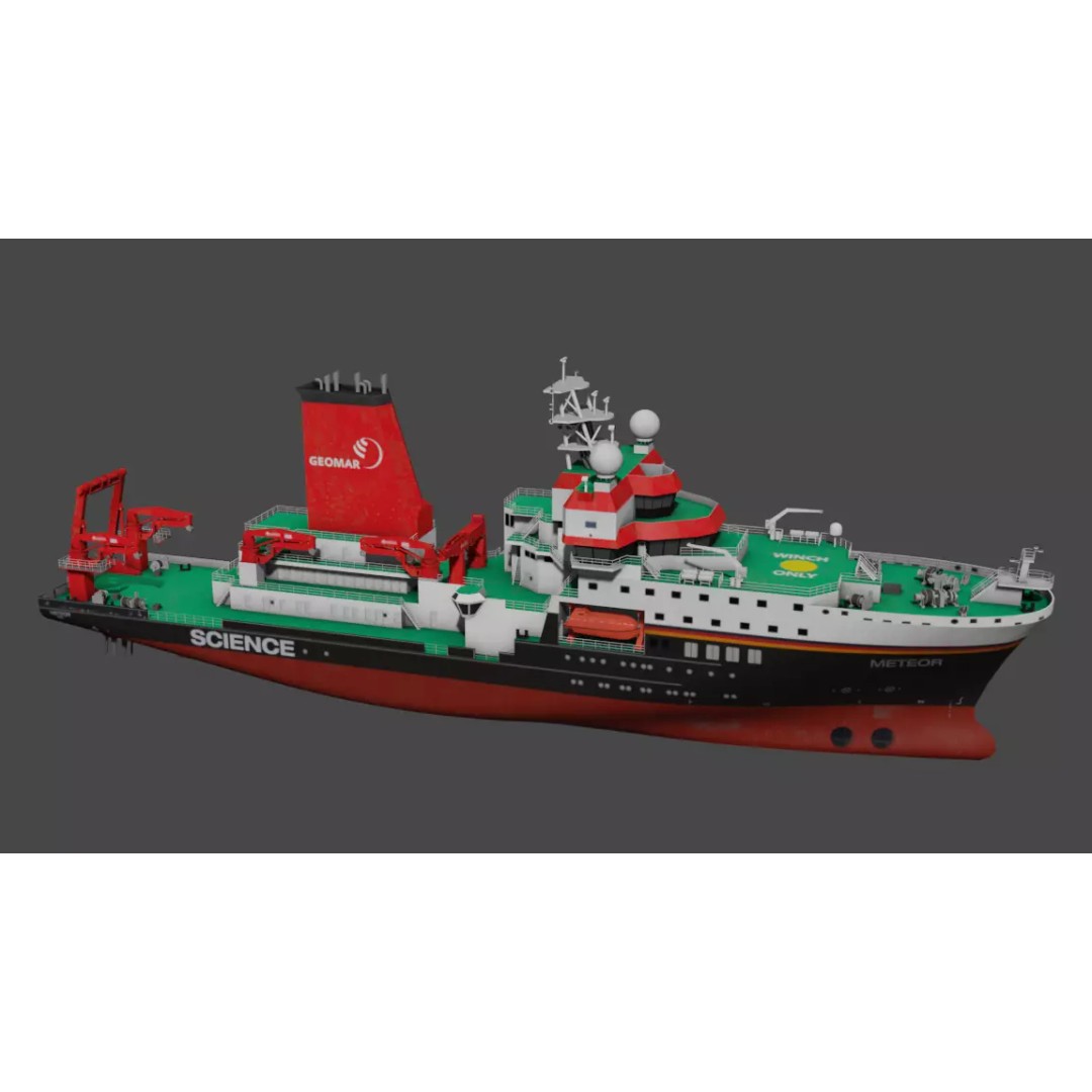 Meteor IV 3D Model – Low Poly Marine Research Vessel, FBX - View 11