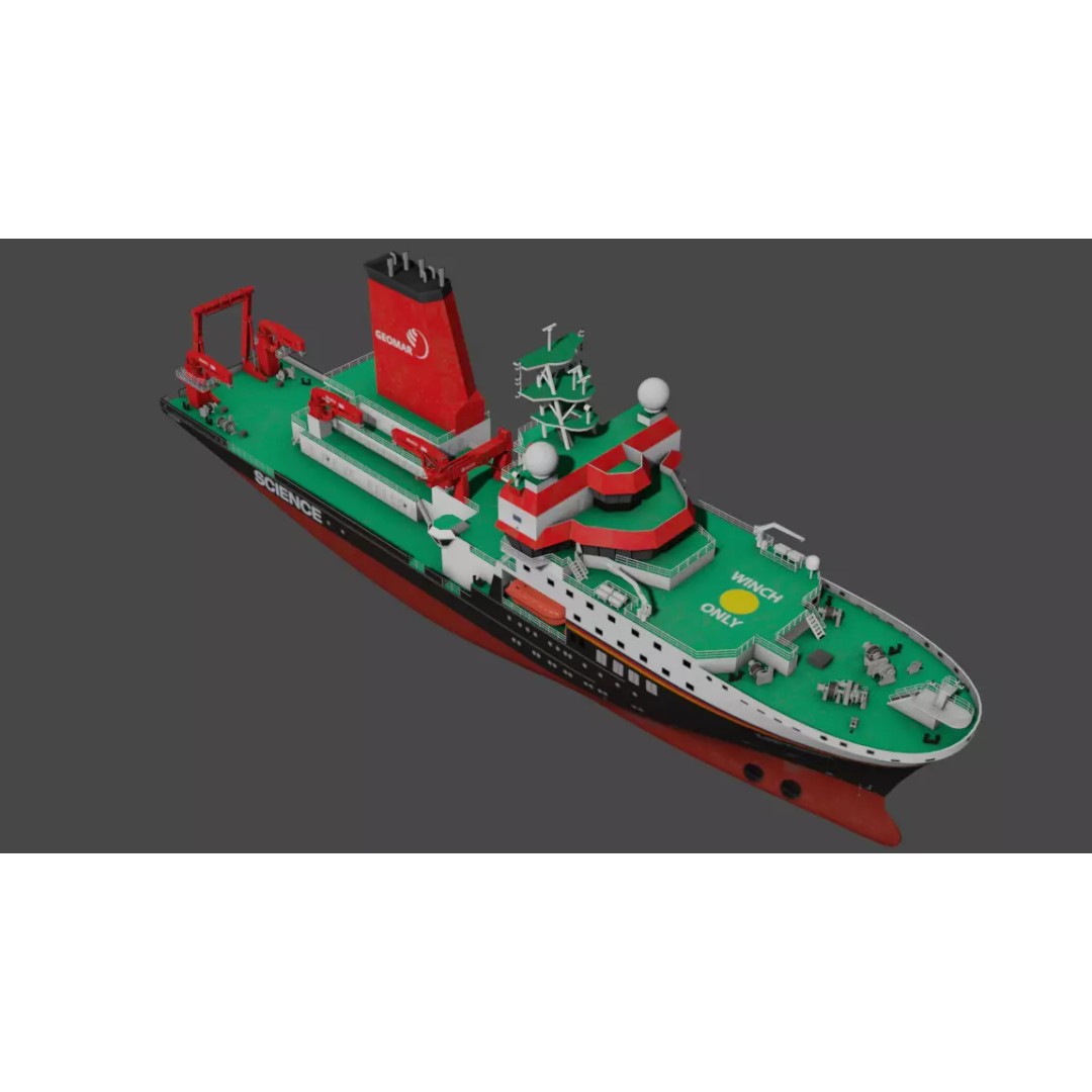 Meteor IV 3D Model – Low Poly Marine Research Vessel, FBX - View 12