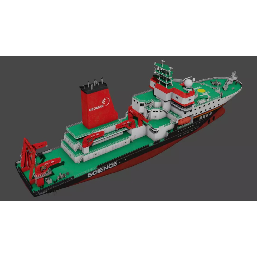 Meteor IV 3D Model – Low Poly Marine Research Vessel, FBX - View 13
