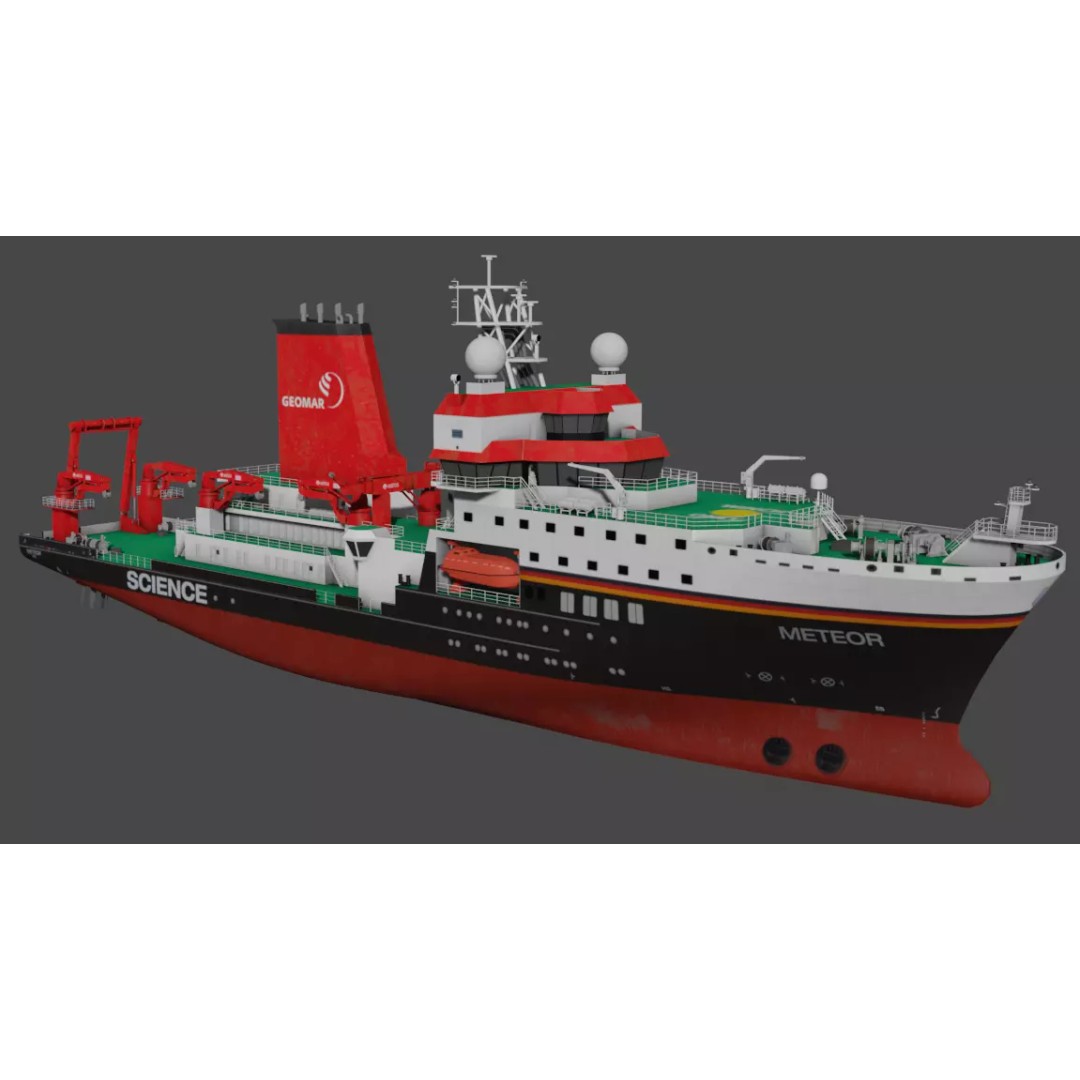 Meteor IV 3D Model – Low Poly Marine Research Vessel, FBX - View 2