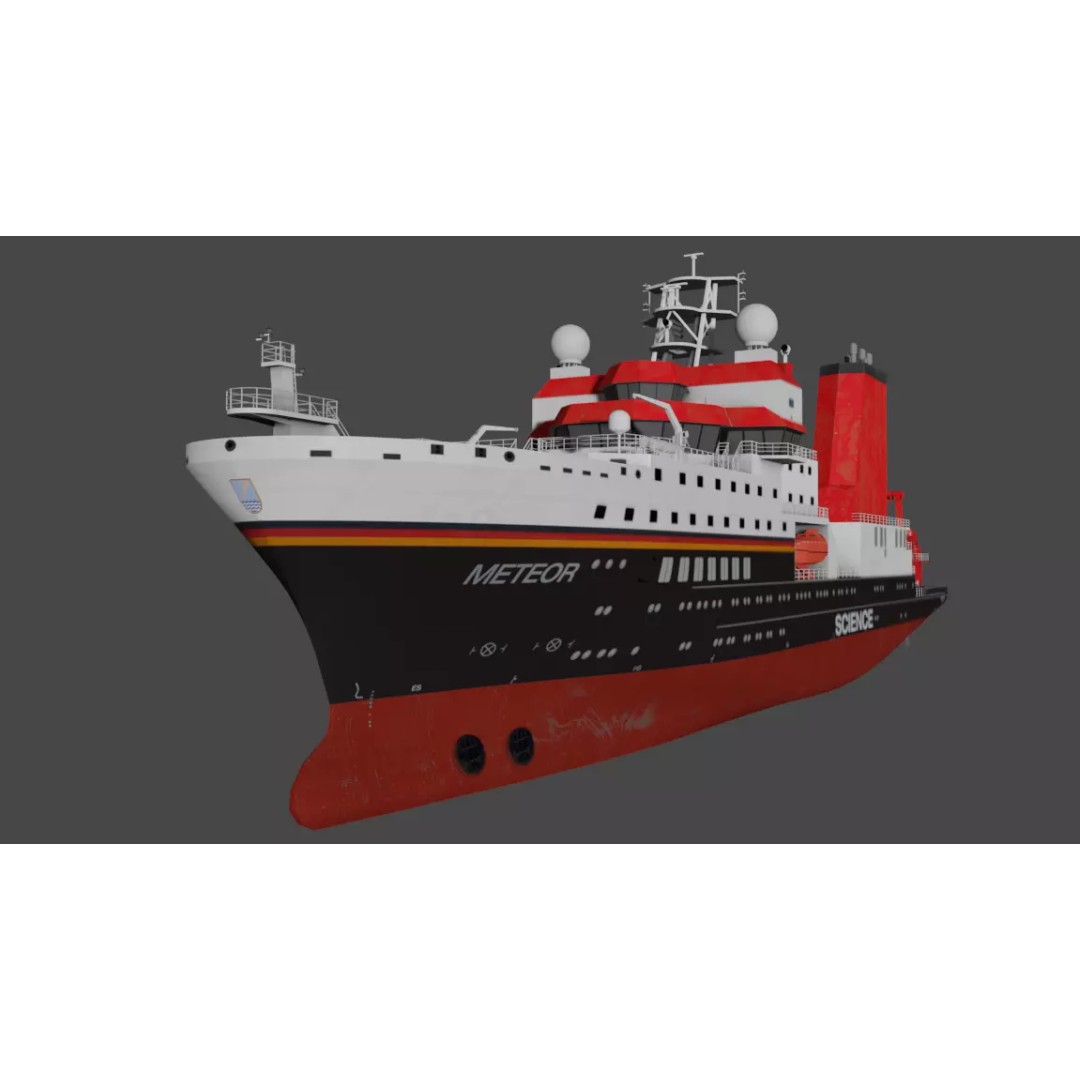 Meteor IV 3D Model – Low Poly Marine Research Vessel, FBX - View 3