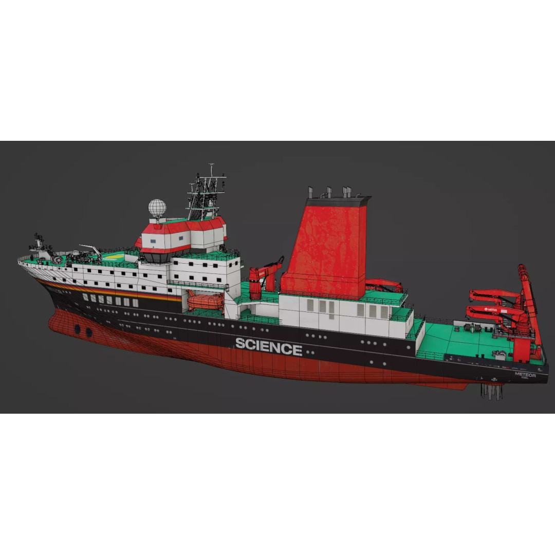 Meteor IV 3D Model – Low Poly Marine Research Vessel, FBX - View 4