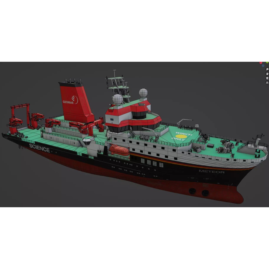 Meteor IV 3D Model – Low Poly Marine Research Vessel, FBX - View 5