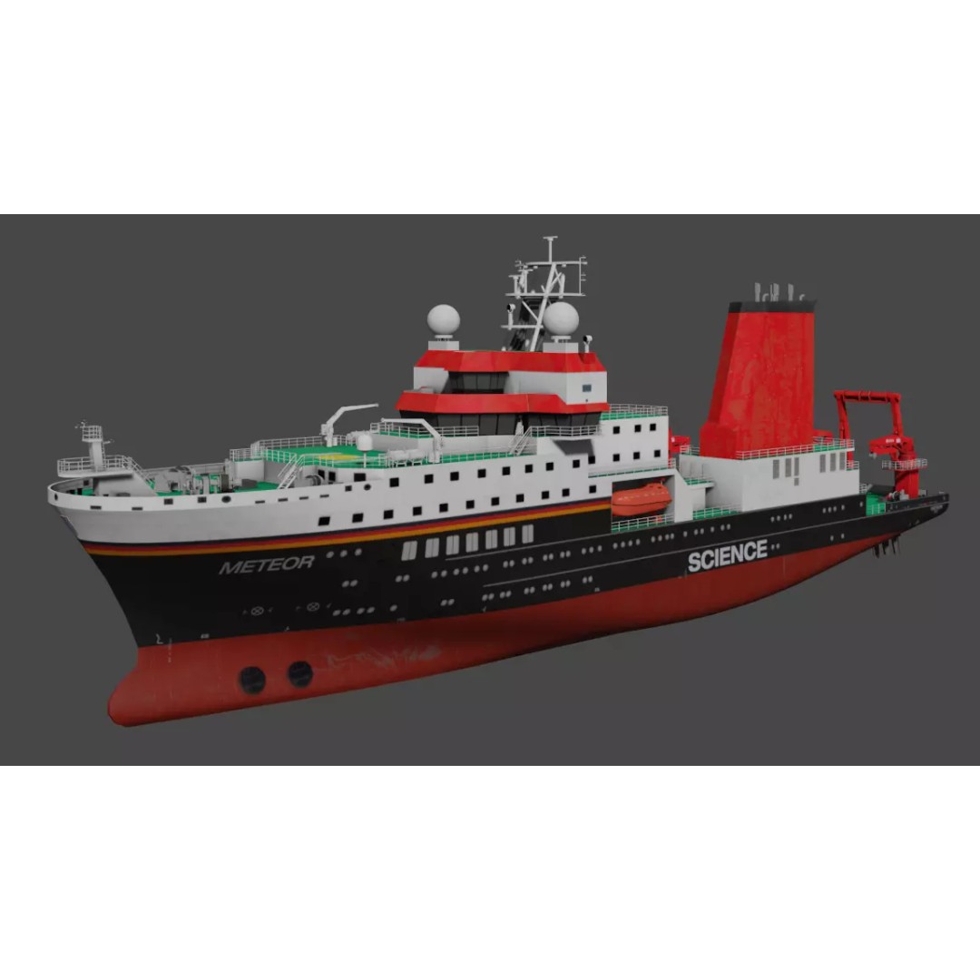 Meteor IV 3D Model – Low Poly Marine Research Vessel, FBX - View 8