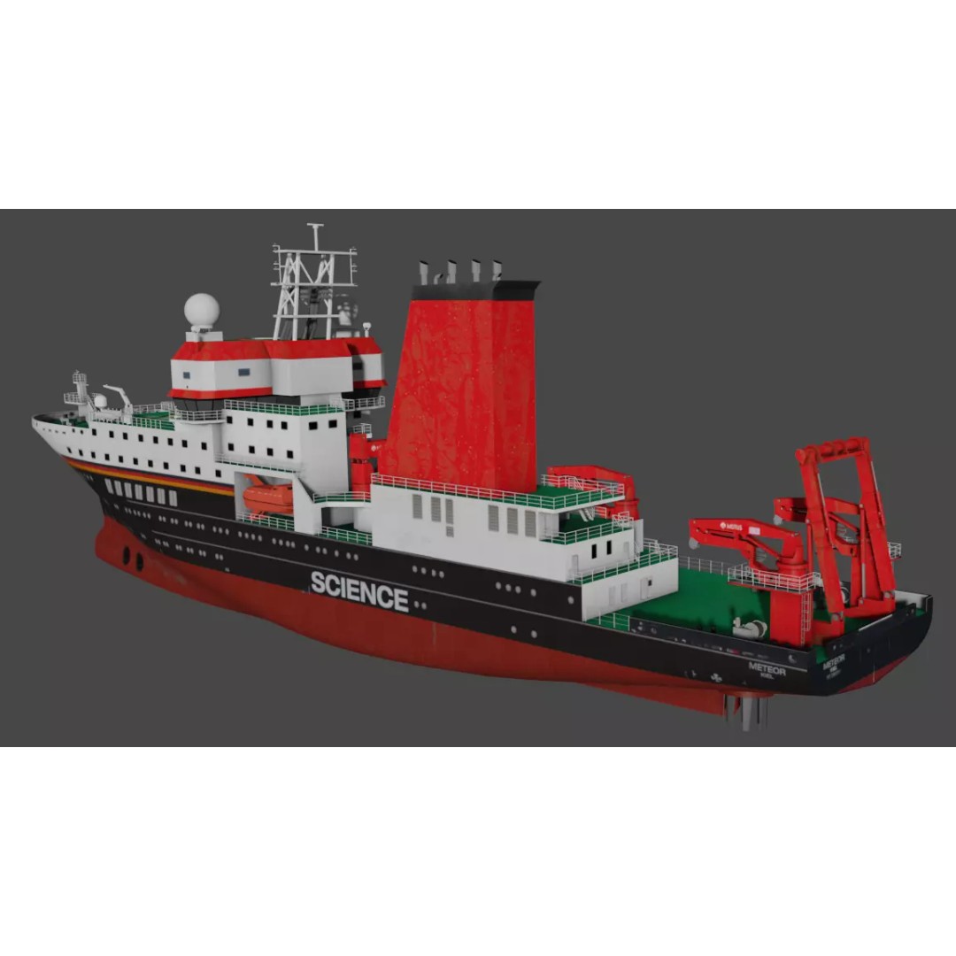 Meteor IV 3D Model – Low Poly Marine Research Vessel, FBX - View 9