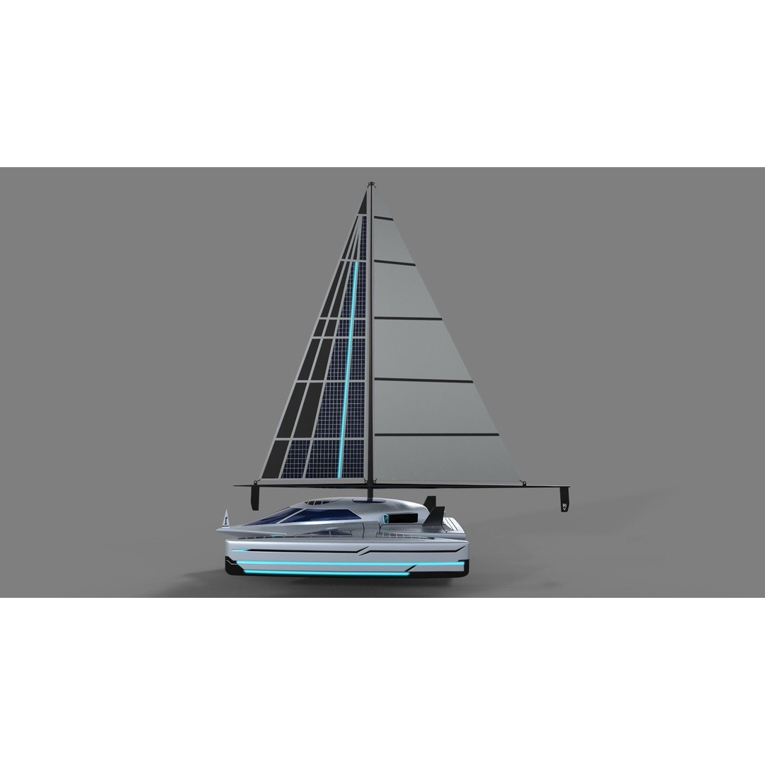 Futuristic Sailing Dinghy 3D Model – Low Poly PBR Asset, FBX - View 3