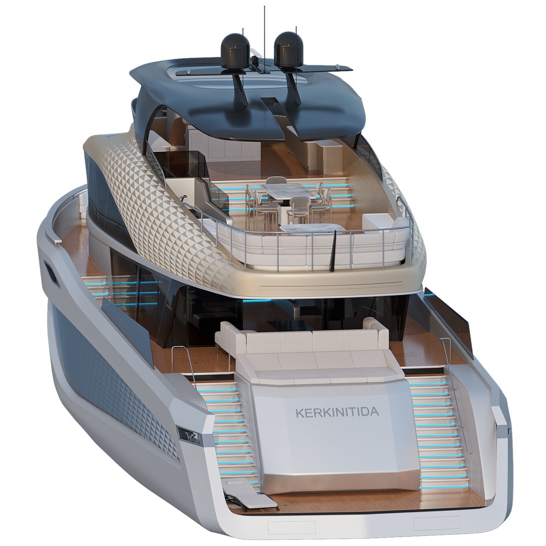 Kerkinitida Electric Motor Yacht 3D Model – Luxury 27m Design, FBX - View 3
