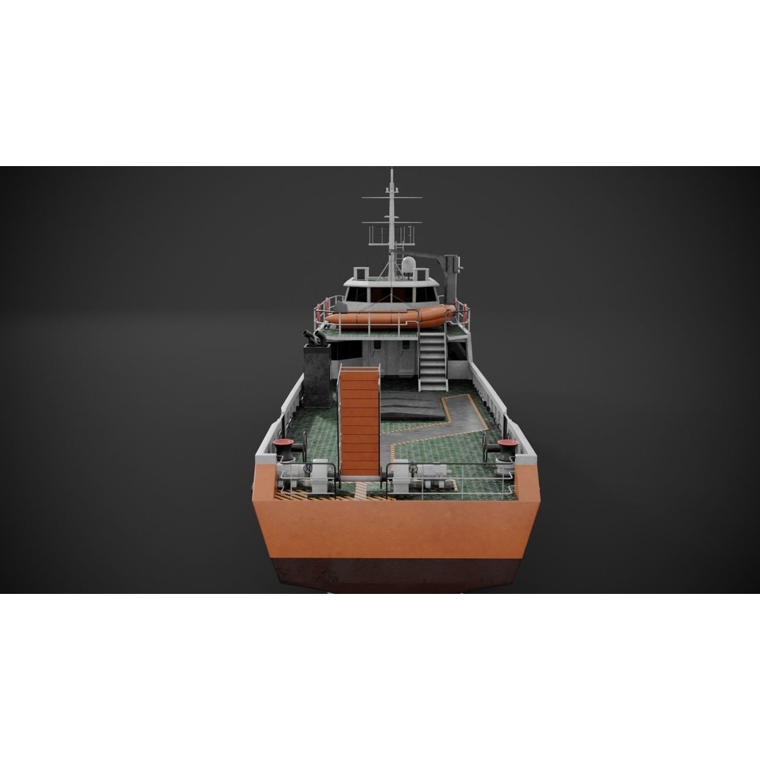 Crew Boat 3D Model – Low Poly Industrial Watercraft, FBX - View 10