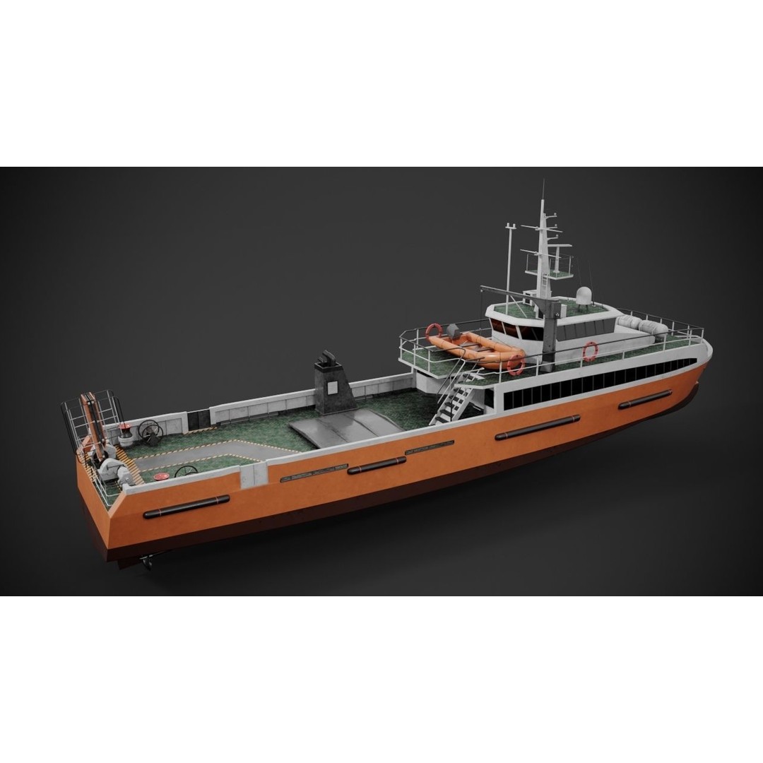 Crew Boat 3D Model – Low Poly Industrial Watercraft, FBX - View 11