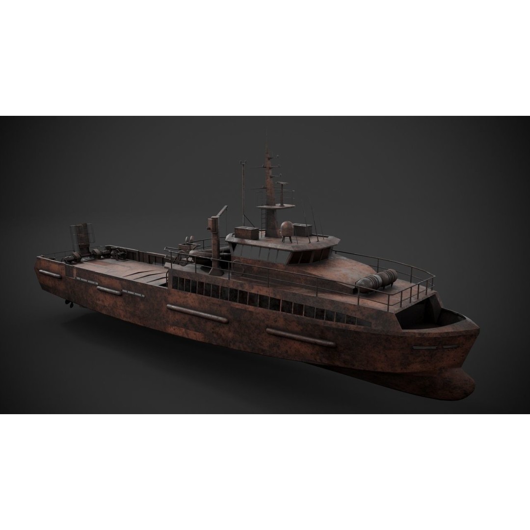 Crew Boat 3D Model – Low Poly Industrial Watercraft, FBX - View 12