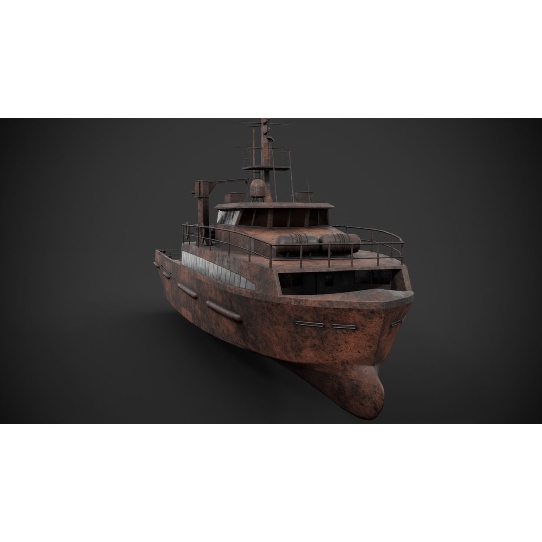Crew Boat 3D Model – Low Poly Industrial Watercraft, FBX - View 13