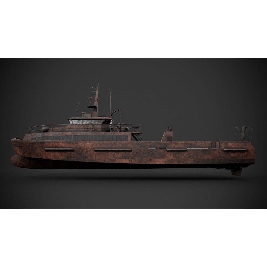 Crew Boat 3D Model – Low Poly Industrial Watercraft, FBX - View 14