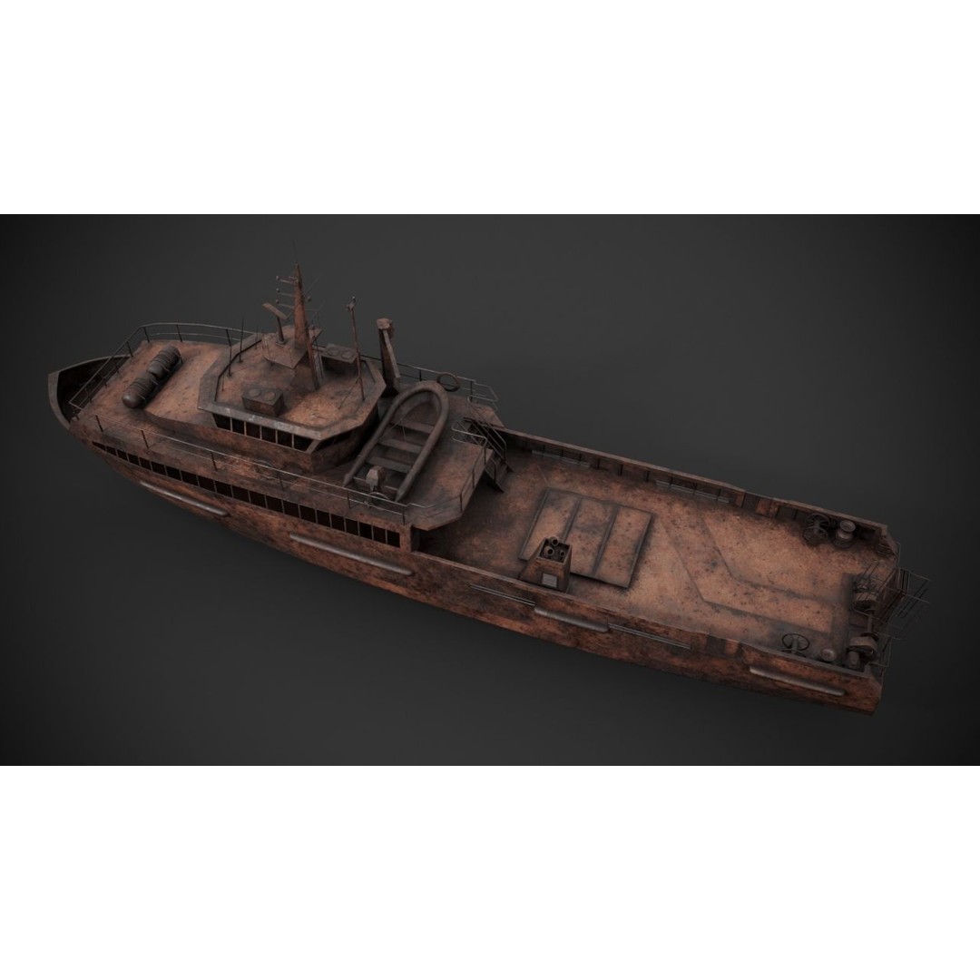 Crew Boat 3D Model – Low Poly Industrial Watercraft, FBX - View 15