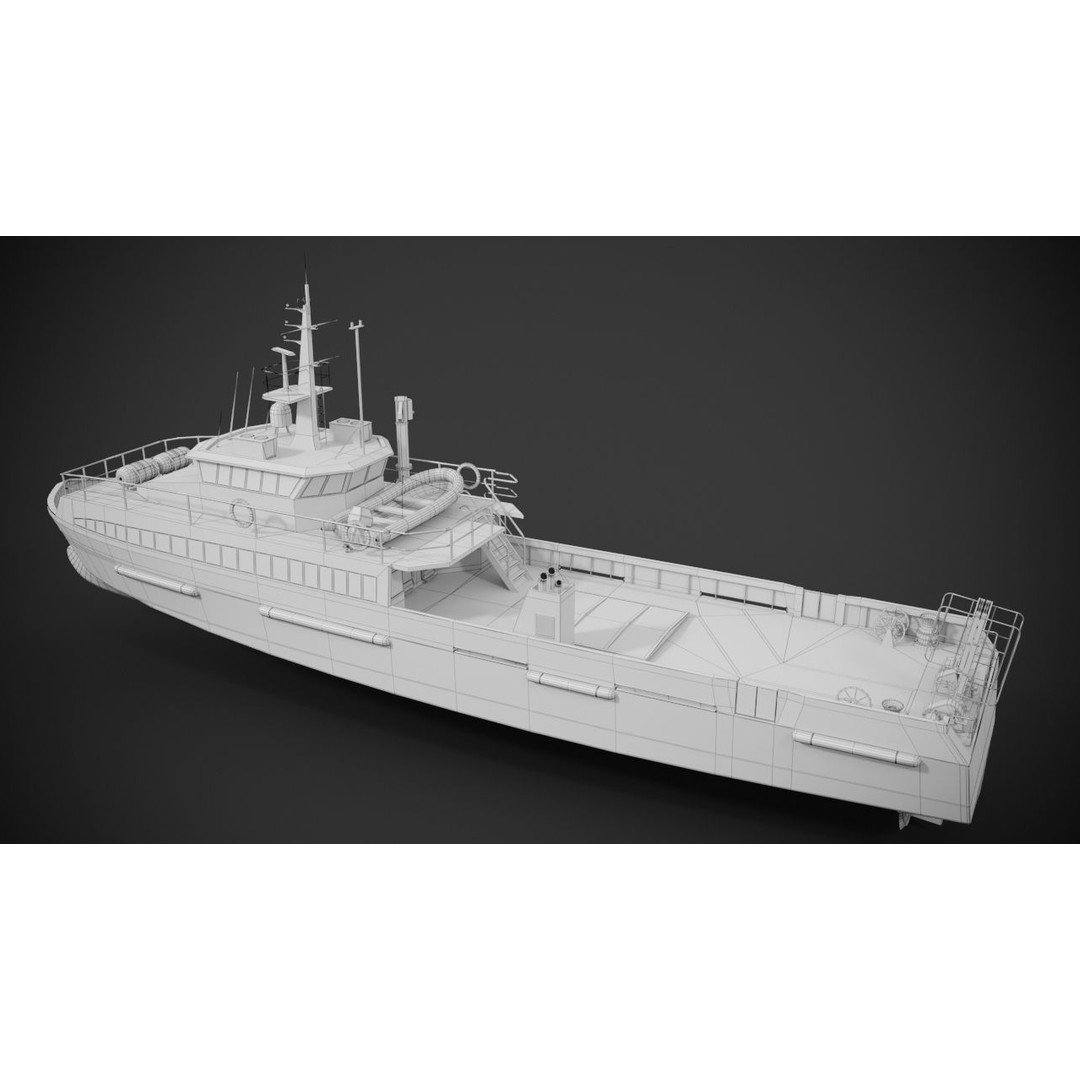 Crew Boat 3D Model – Low Poly Industrial Watercraft, FBX - View 16