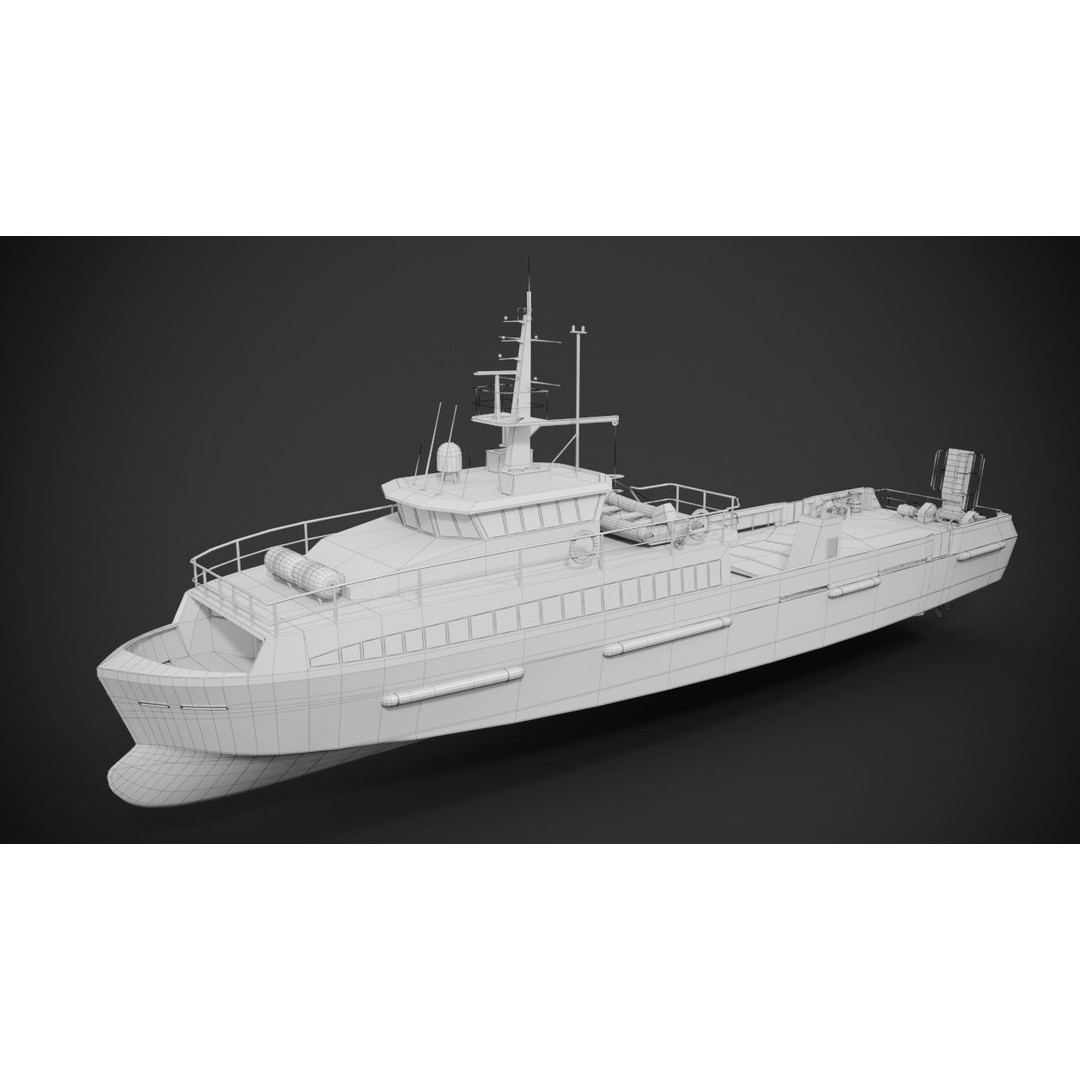 Crew Boat 3D Model – Low Poly Industrial Watercraft, FBX - View 17