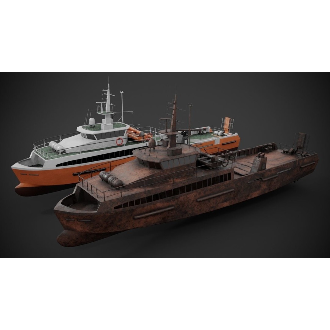 Crew Boat 3D Model – Low Poly Industrial Watercraft, FBX - View 3
