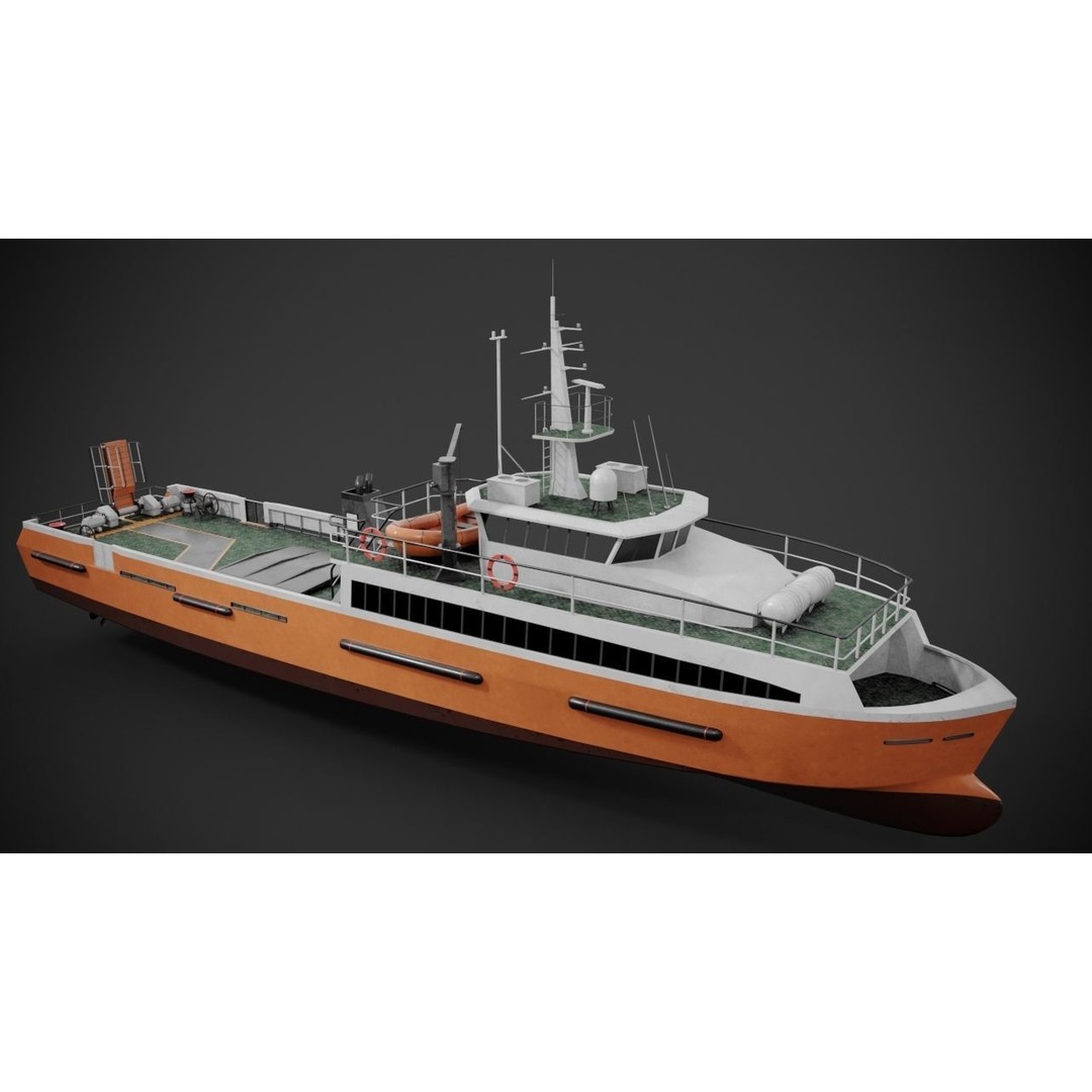 Crew Boat 3D Model – Low Poly Industrial Watercraft, FBX - View 4