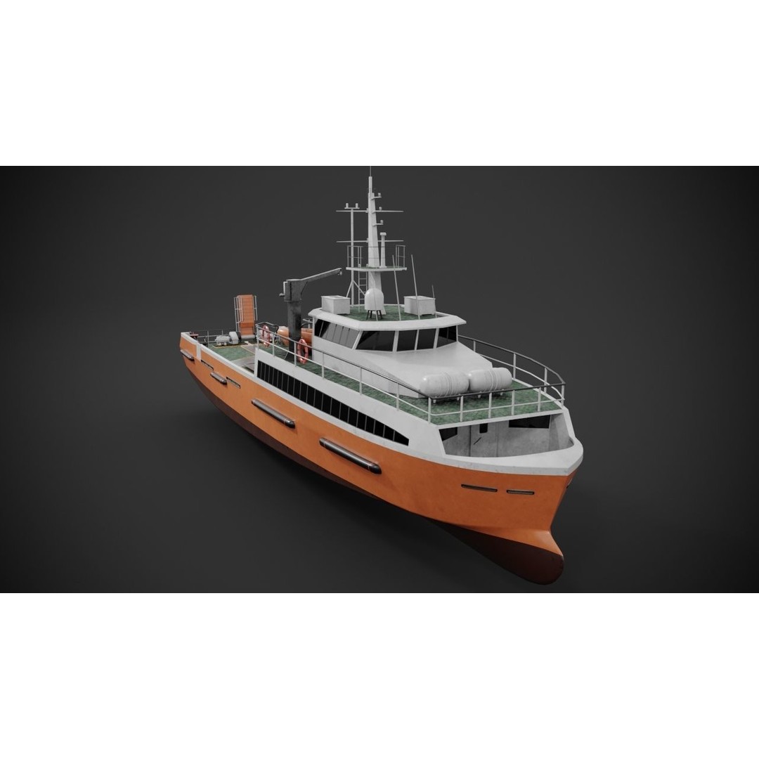 Crew Boat 3D Model – Low Poly Industrial Watercraft, FBX - View 5