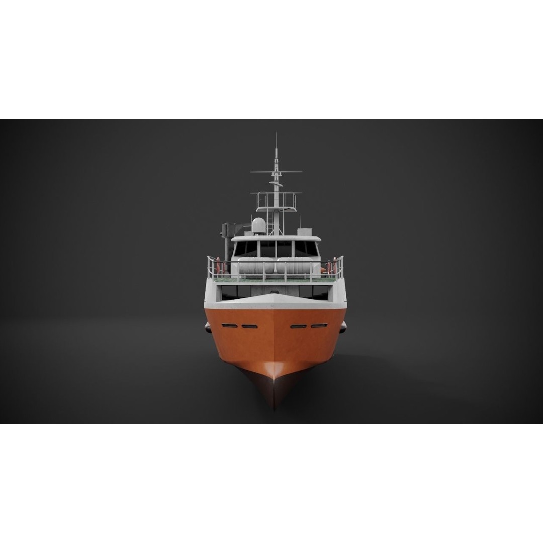 Crew Boat 3D Model – Low Poly Industrial Watercraft, FBX - View 6
