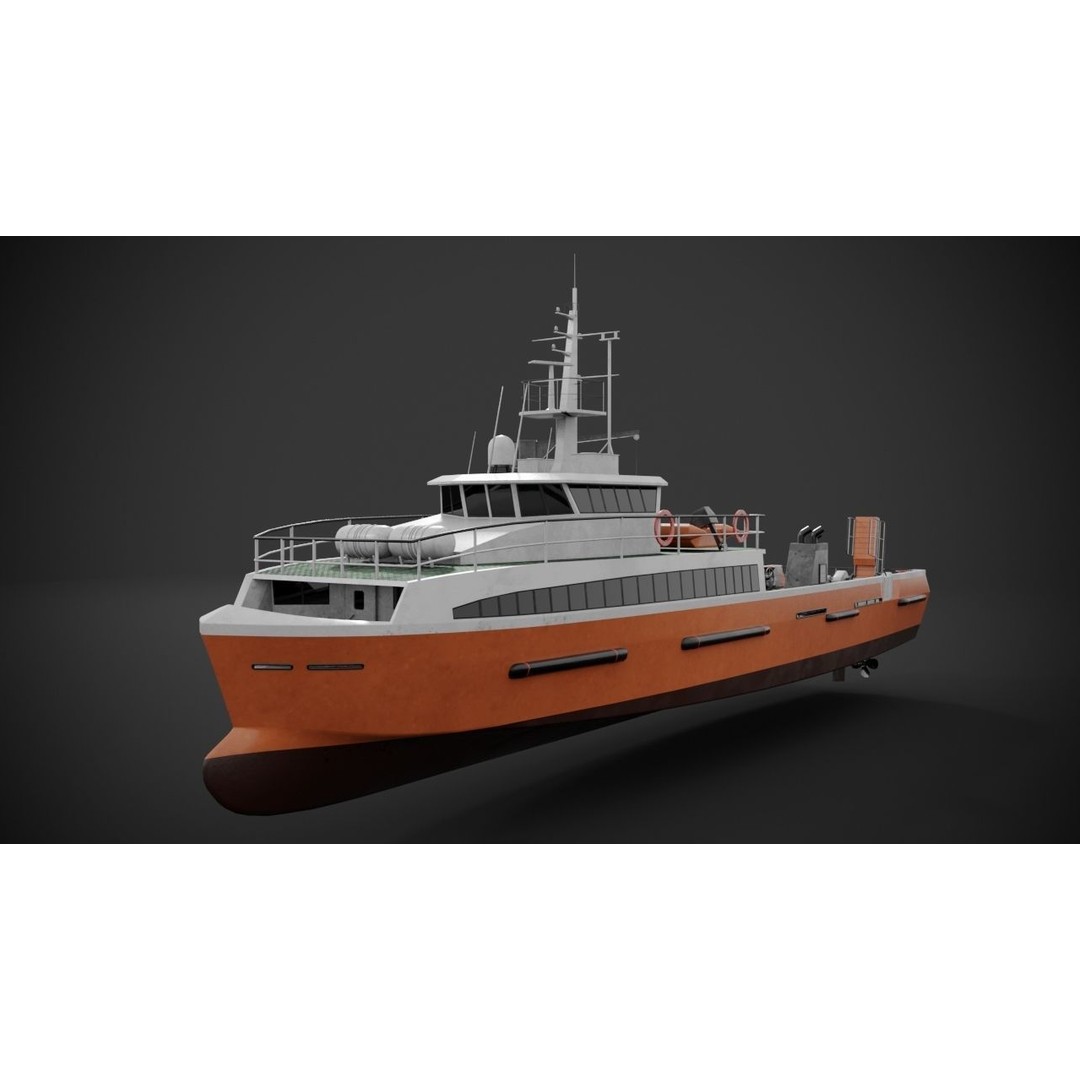 Crew Boat 3D Model – Low Poly Industrial Watercraft, FBX - View 7