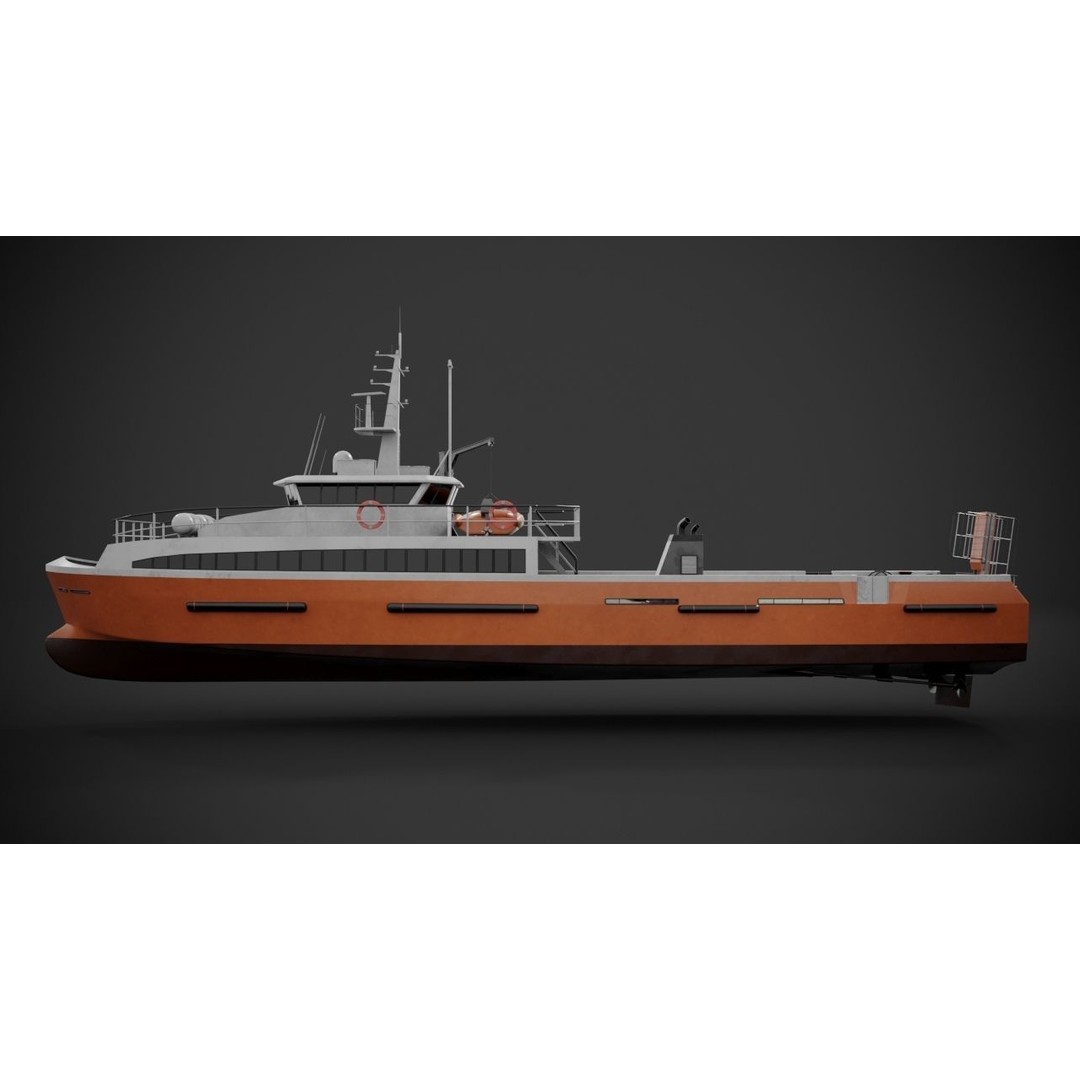 Crew Boat 3D Model – Low Poly Industrial Watercraft, FBX - View 8