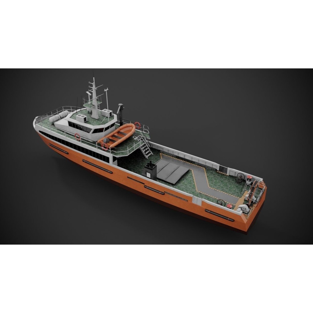 Crew Boat 3D Model – Low Poly Industrial Watercraft, FBX - View 9
