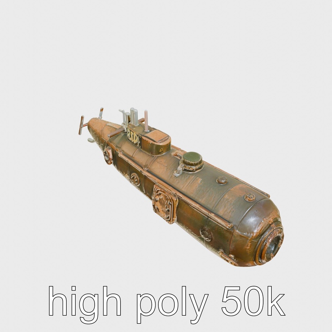 Vintage Submarine 3D Model – Low Poly PBR Game Asset, FBX - View 10