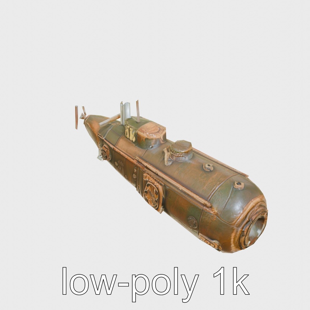 Vintage Submarine 3D Model – Low Poly PBR Game Asset, FBX - View 12